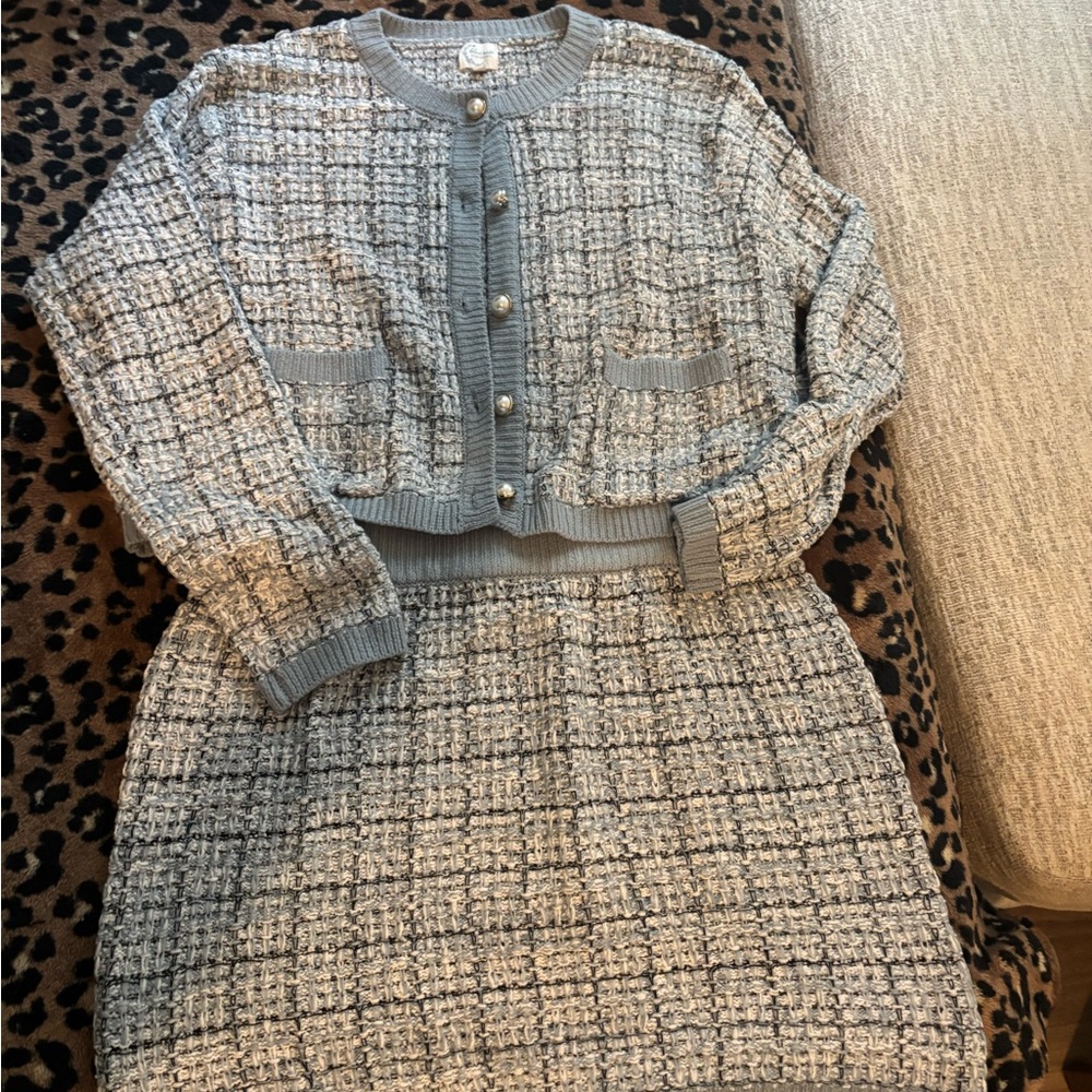 Blue Rain x Francesca Baby Blue Tweed Skirt Set